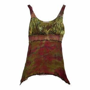 Casual Freedom Sheer Silk Panel Tie Dye Camisole Boho Fairy Tank Top XL